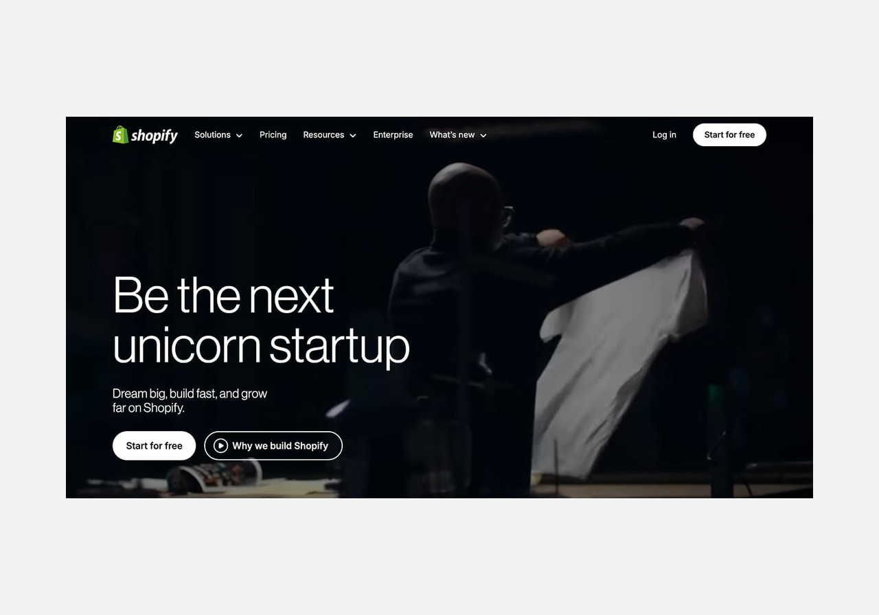 Shopify homepage hero section screenshot mockup.