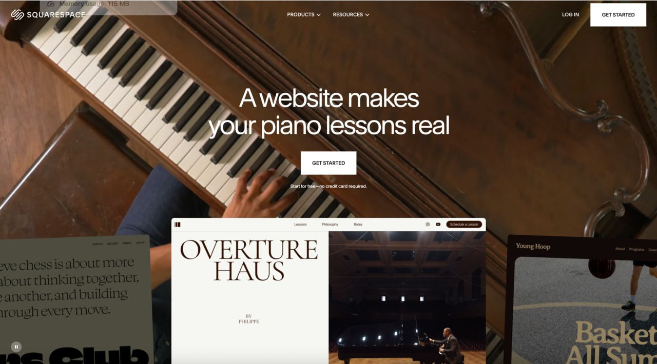 A screenshot of a Squarespace landing page.