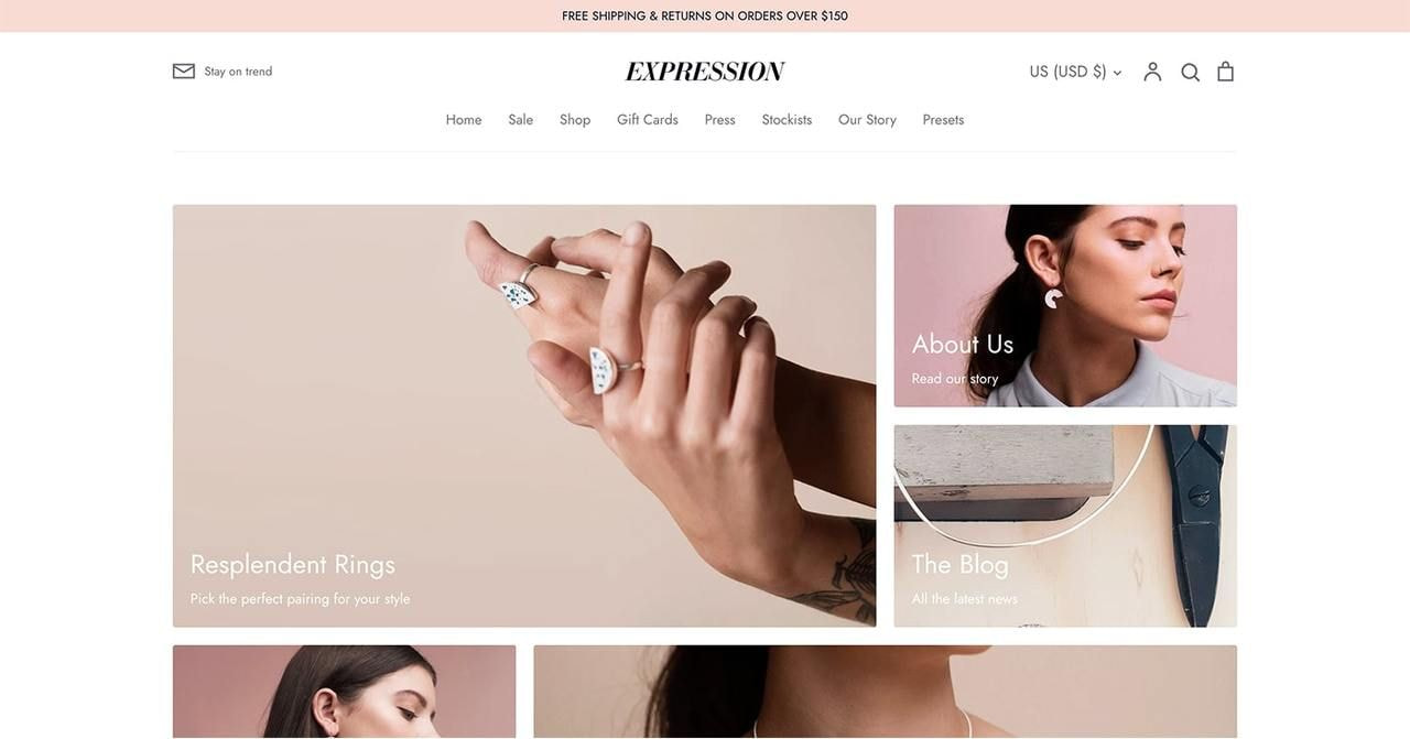 Expression Shopify theme hero section screenshot as an example of the best Shopify themes for dropshipping.