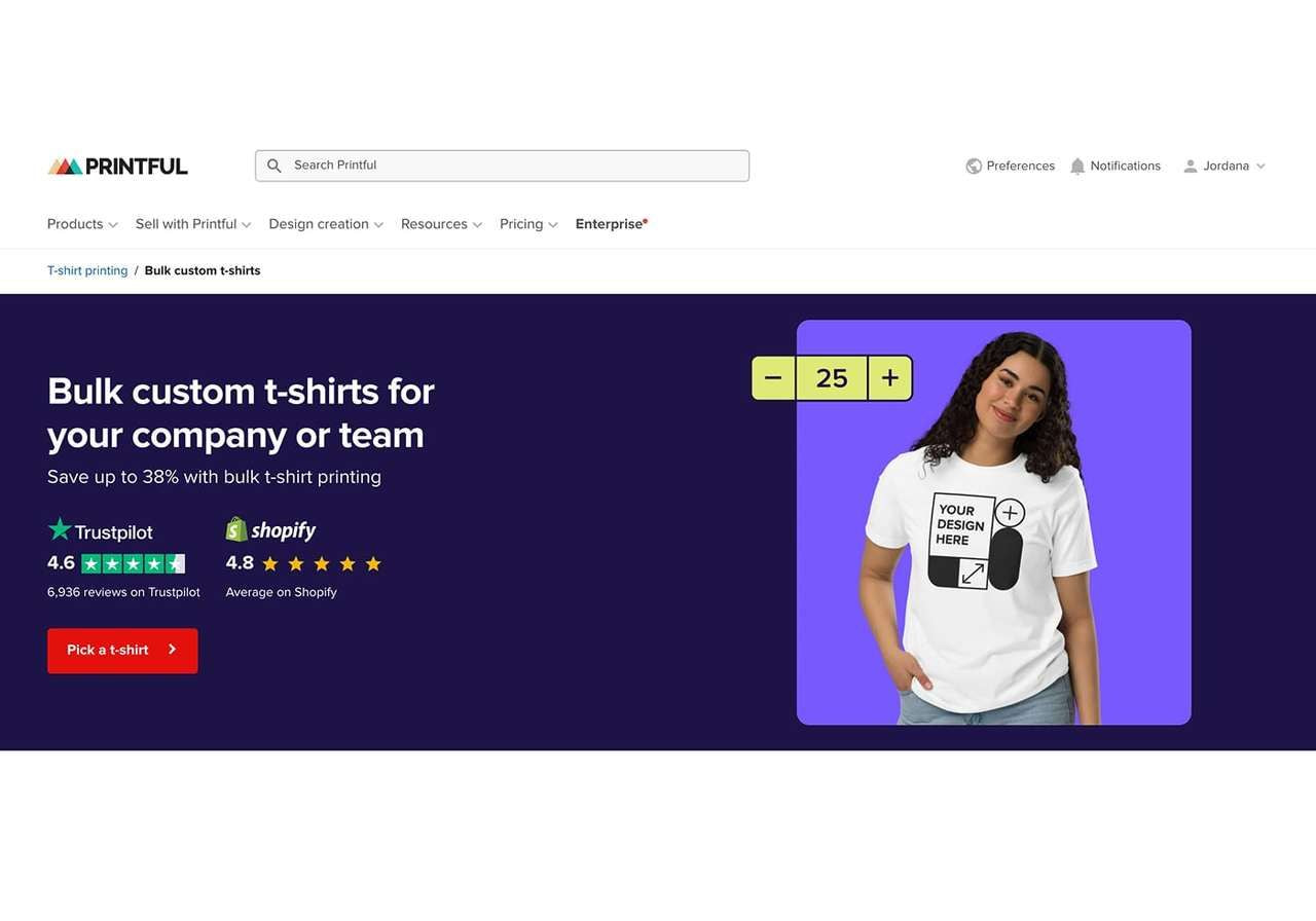 Bulk ordering deal on Printful page.