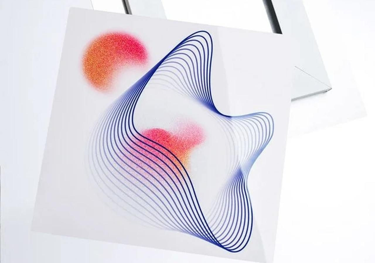 An abstract metal print with a 3D wave.