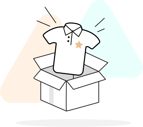 Illustration eines neuen personalisierten Shirts, das aus einem Karton kommt