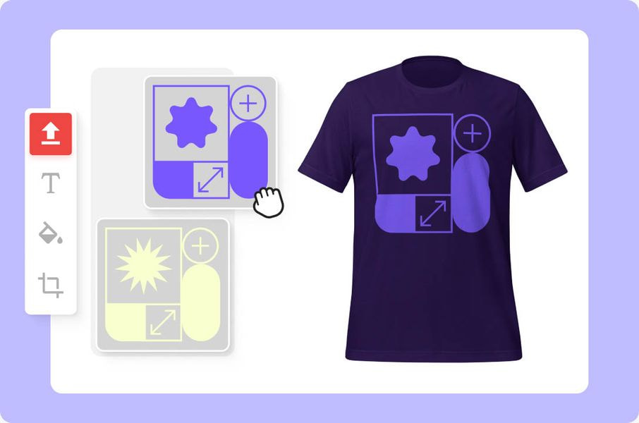a purple shirt with a hand on it