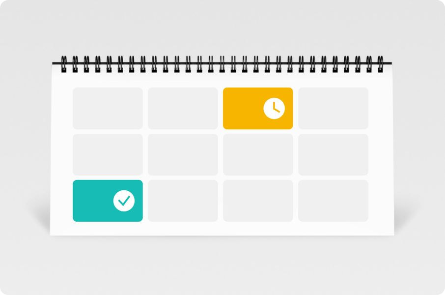 a calendar with a clock and ticks