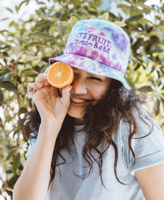 custom tie-dye bucket hat with embroidered text