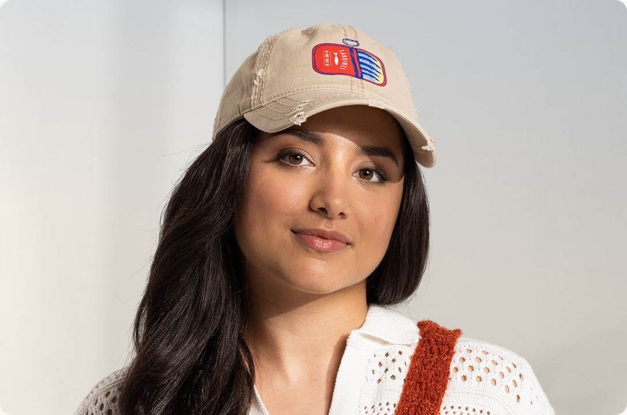 woman wearing a custom hat