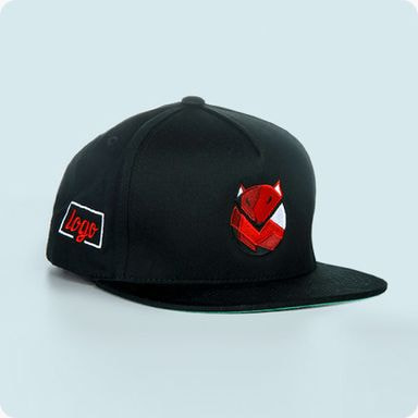 black snapback cap with a red fox embroidered on it