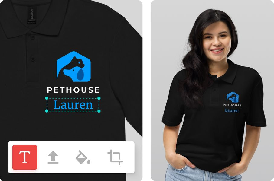 woman wearing black t-shirt personalized with design maker