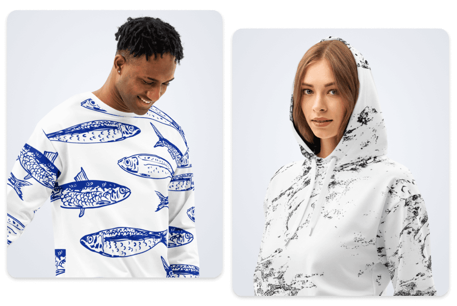 all-over printed white synthetic hoodie and sweater