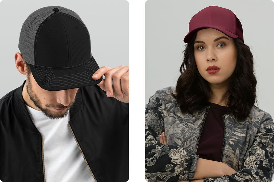 a man and woman wearing hats