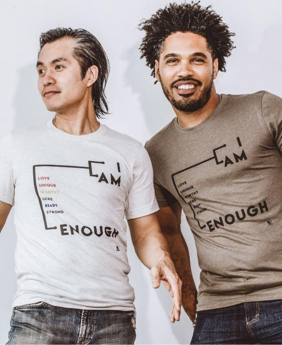 two men in custom t-shirts