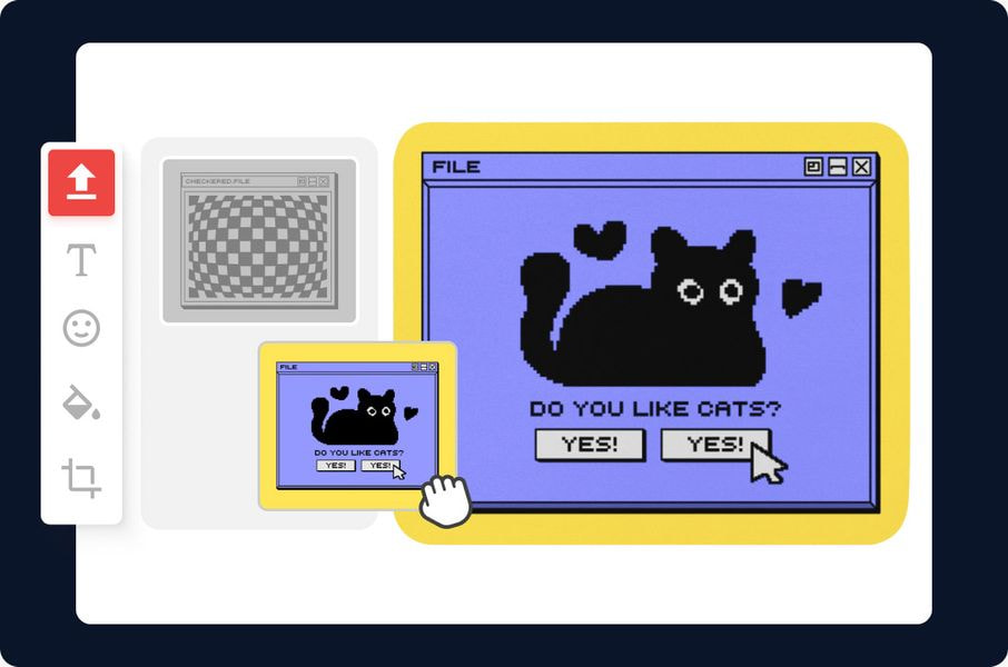 Product design editor showing a retro pixel art cat graphic being customized on a mouse pad.