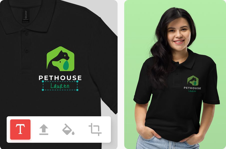 woman wearing black t-shirt personalized with design maker