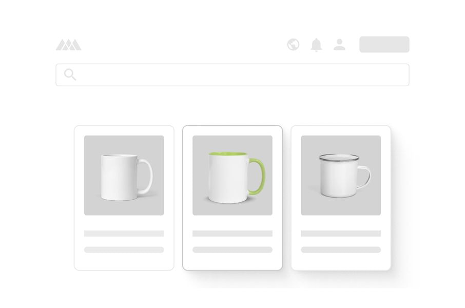 Online store dashboard showing custom mug product listings.