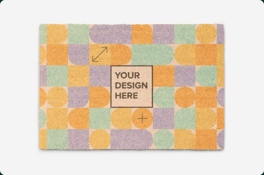 Rectangular doormat mockup featuring a colorful geometric pattern with a central placeholder area for custom artwork, text, or branding.