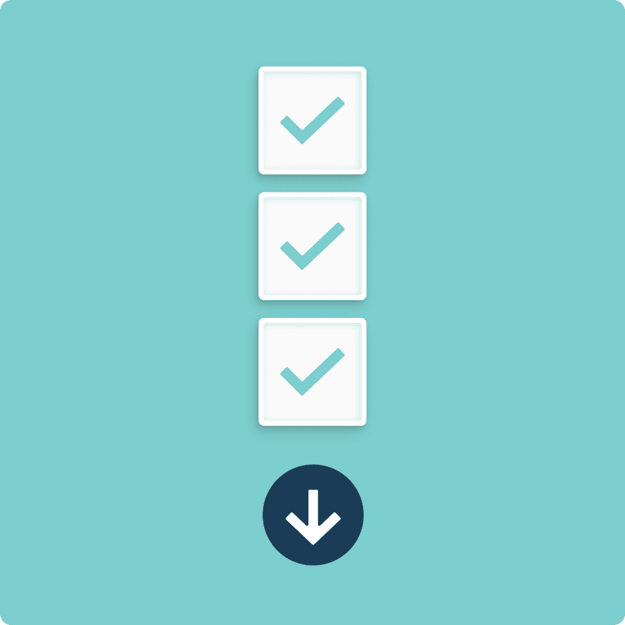 an illustrations of three large checkmarks and an arrow pointing down to the submission form below