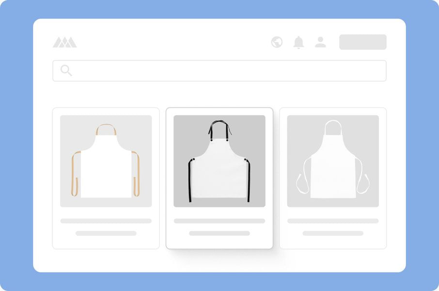 Online store interface displaying different apron product options.