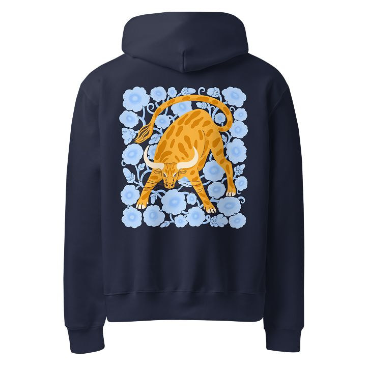 Unisex oversized heavyweight hoodie in navy, printed back
