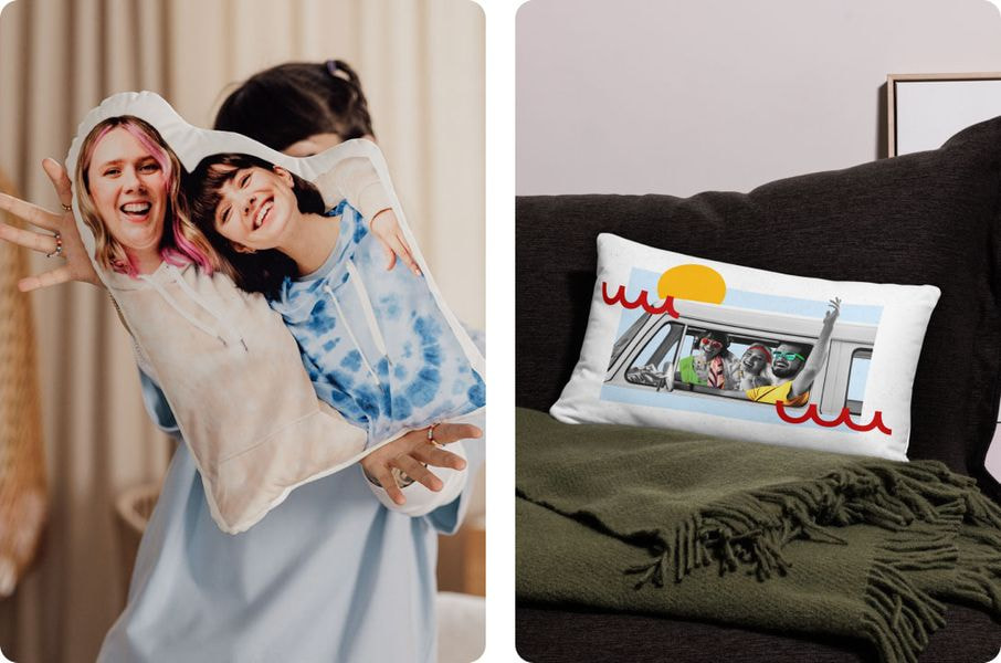 a woman holding a pillow