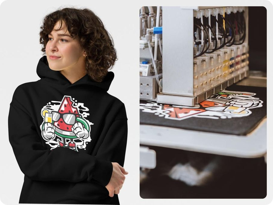 woman wearing a black hoodie dtg printing