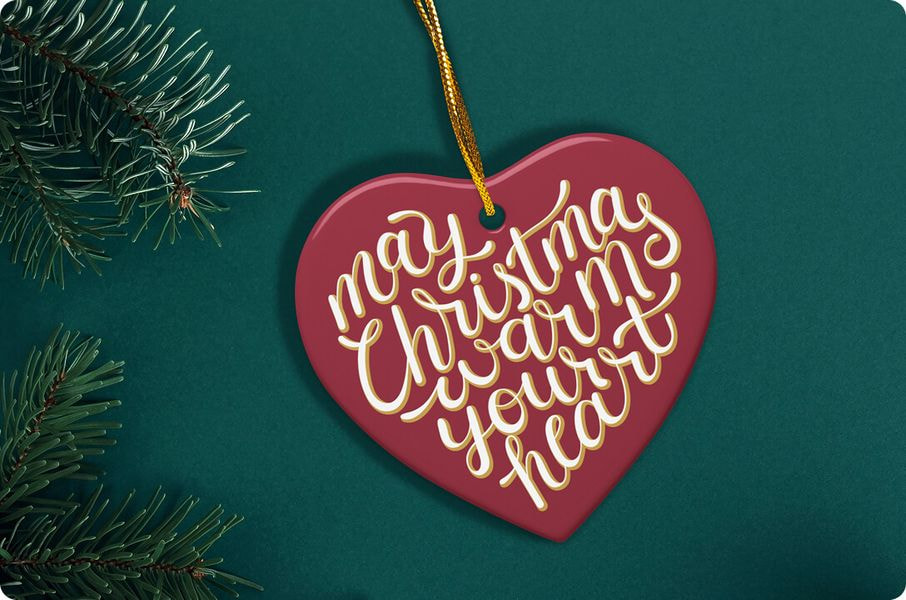 Personalized red ceramic heart Christmas ornament