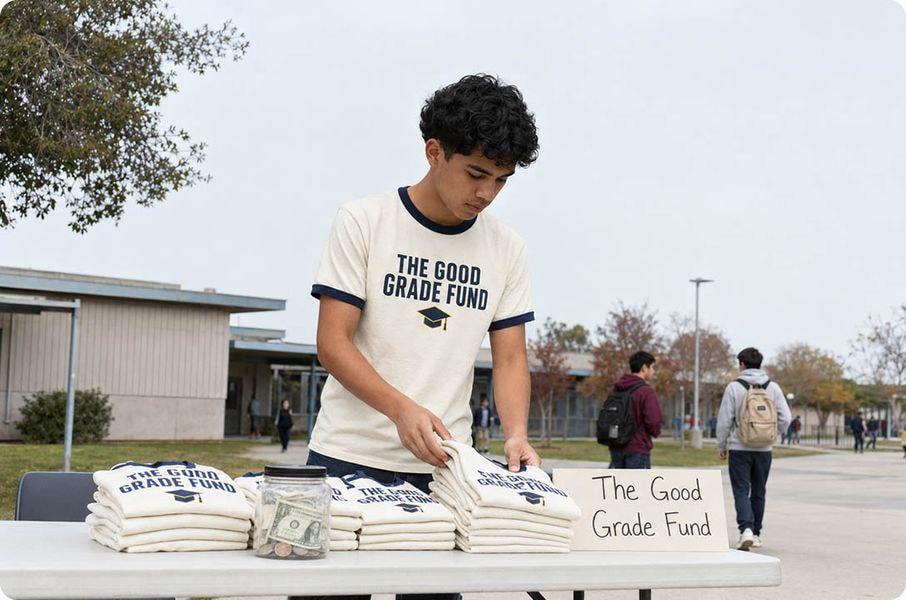a boy putting a stack of white towels on a table