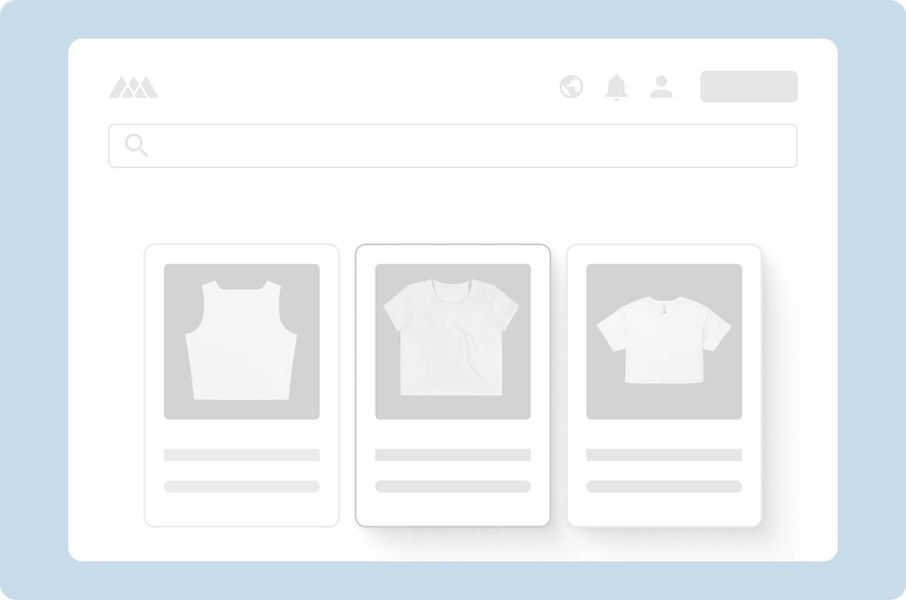 Online store product page displaying blank apparel items including tank top, t-shirt, and cropped t-shirt.