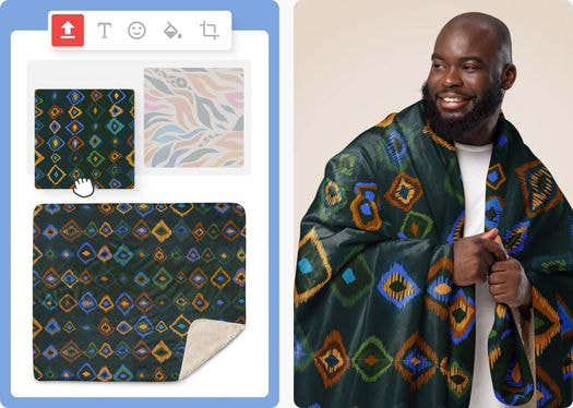 man wearing custom blanket over his shoulders