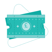 a blue paper ticket with a pound sign on it