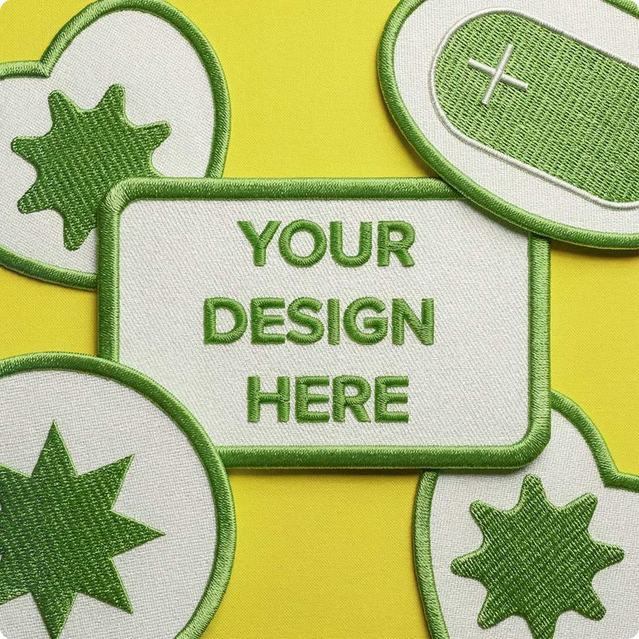a group of green and white patches