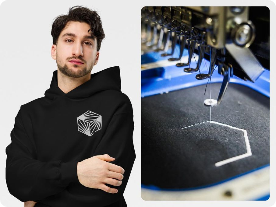 man wearing a black hoodie standard embroidery