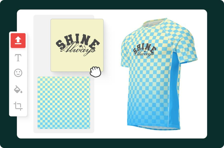 Upload your artwork or create a custom design using the design tool, then apply it to your selected product with full-color print customization.