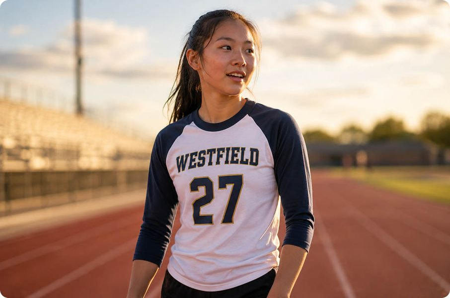 a woman in a sports jersey