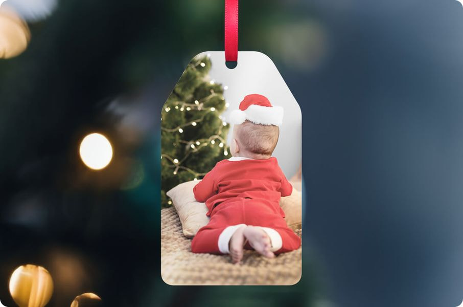Baby photo printed on Christmas photo ornament