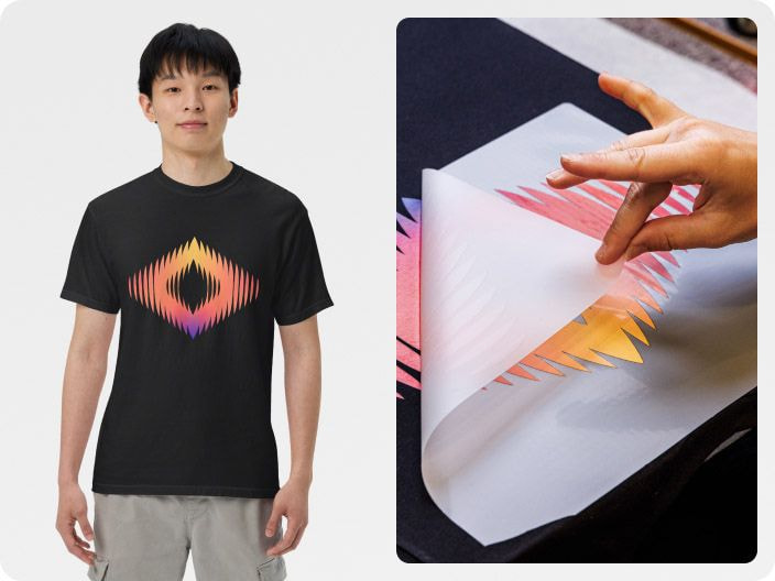 a man wearing a black custom printed t-shirt