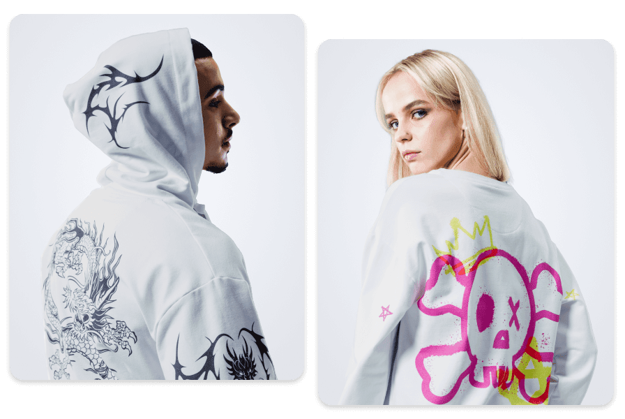 all-over printed white cotton hoodie and sweater