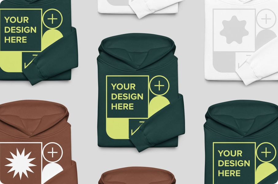 selection of dark green, brown and white hoodies