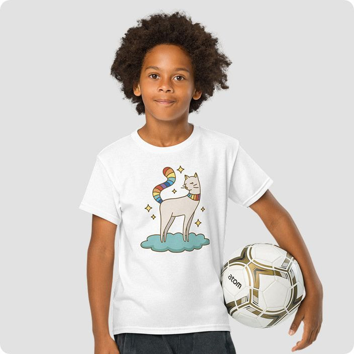 Kleiner Junge mit bedrucktem T-Shirt