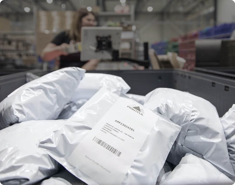 a pile of white bags in a warehouse