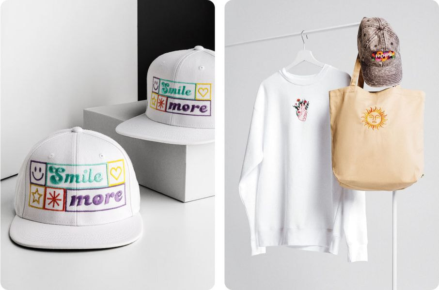a white hat and a white shirt with a bag and a white shirt with a white shirt