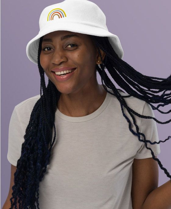 a woman wearing a white hat