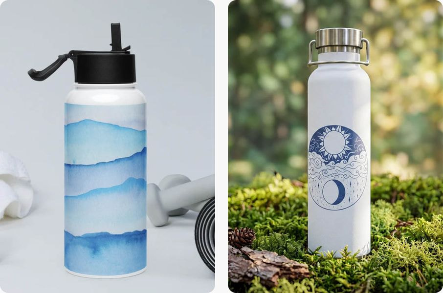 a collage of water bottles