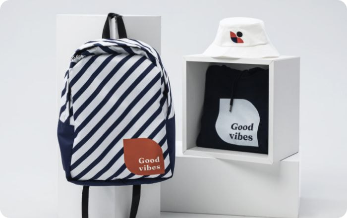 a backpack and a hat