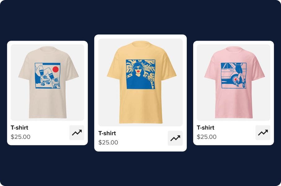 Design tool interface with illustrated artwork being applied to a custom T-shirt mockup.