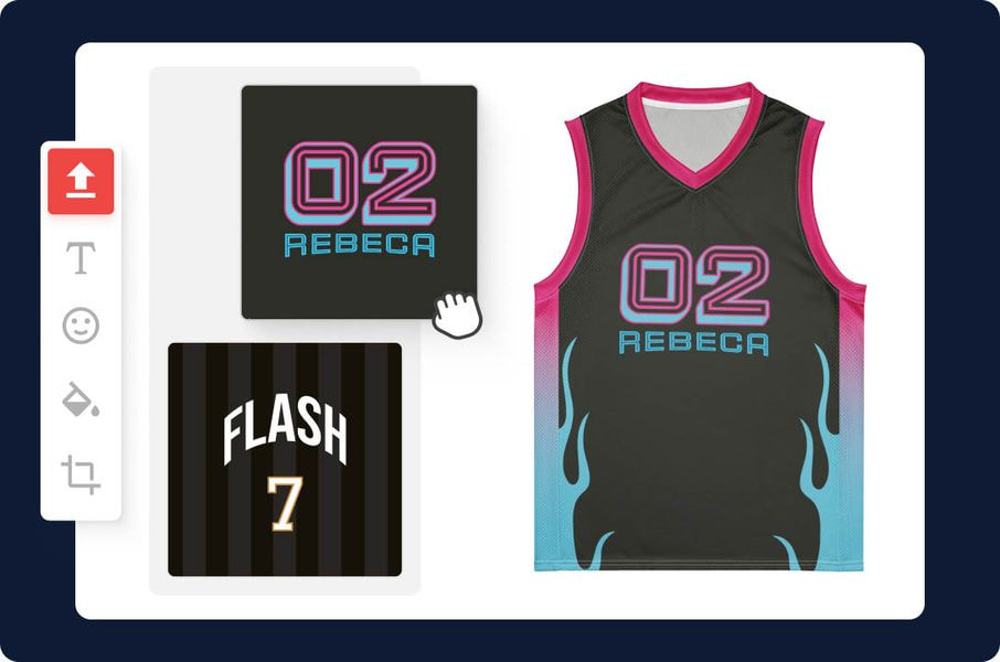 a black and pink basketball jersey with blue flames