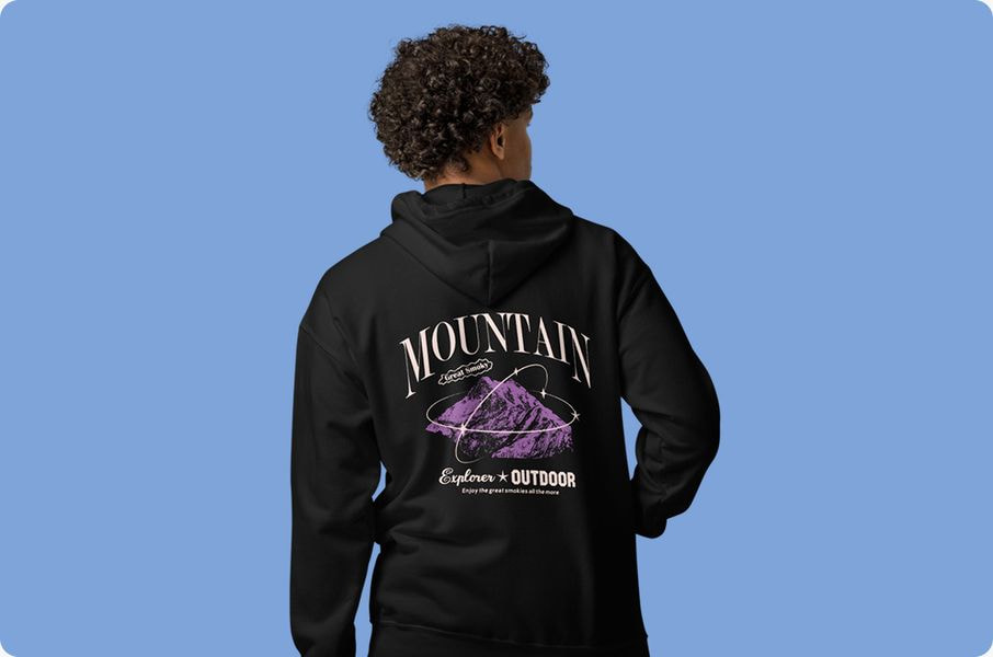 zip-up hoodie with a back print