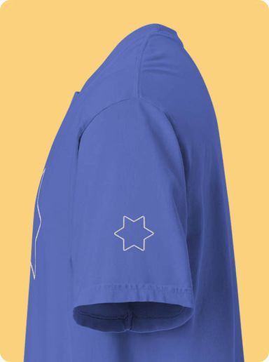a blue shirt with a star on the sleeve
