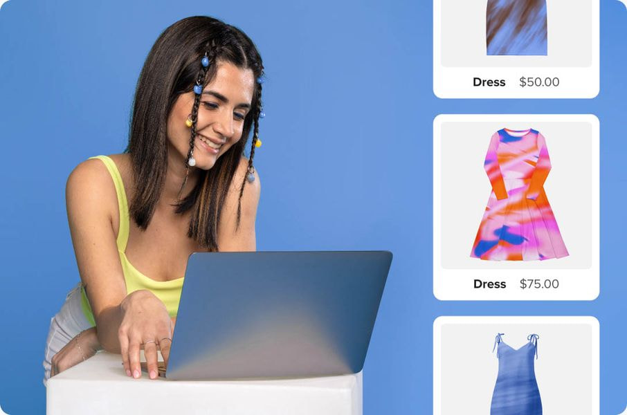 a woman looking at a laptop