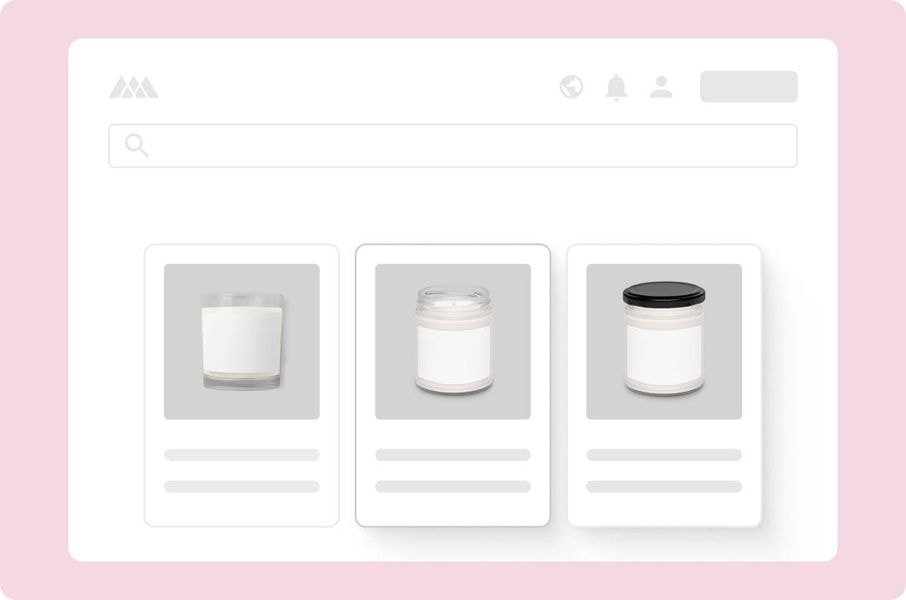 Online catalog showing custom candle options.