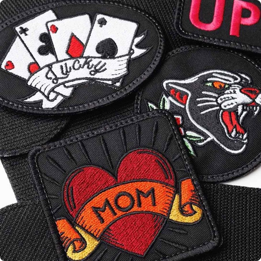 a group of patches on a table